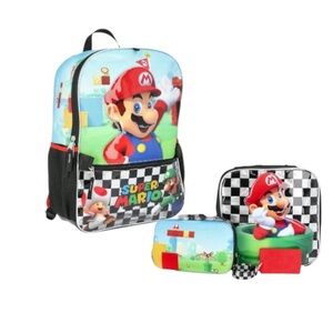 Nintendo Super Mario Backpack, Lunch Bag, Gadget Bag and Lanyard With Rubber I.D